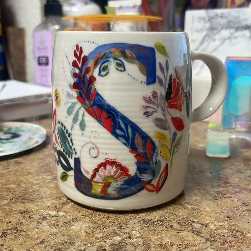 Anthropologie Petal Palette Monogram Mug